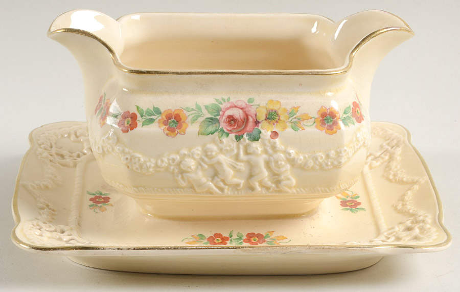Rose of Italy Gravy Boat with Attached Underplate by Adams China-1