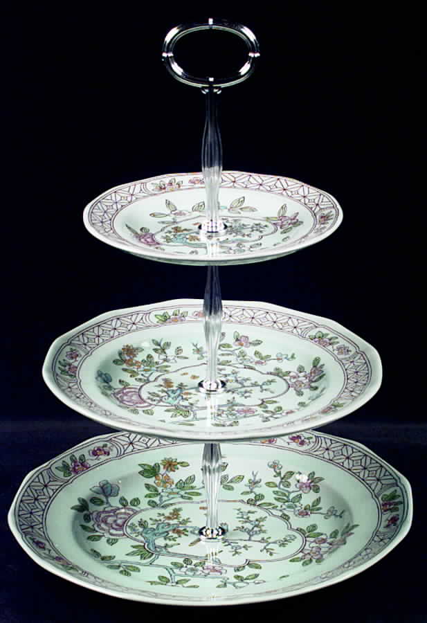 Singapore Bird (Newer Backstamp) 13 7/8"-14 1/4" 3-Tiered Serving Tray(DP,SP,BB) HC by Adams China-1