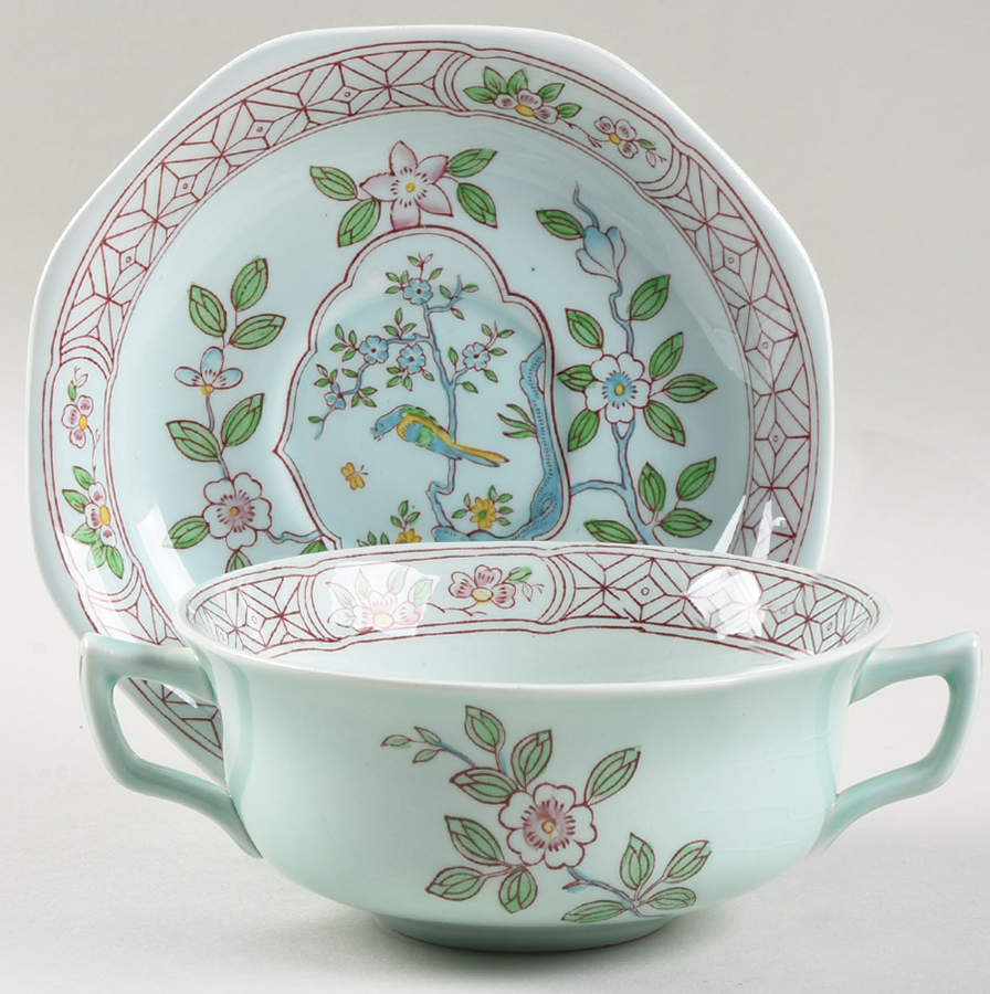 Singapore Bird (Older Backstamp) Flat Bouillon Cup & Saucer by Adams China-1