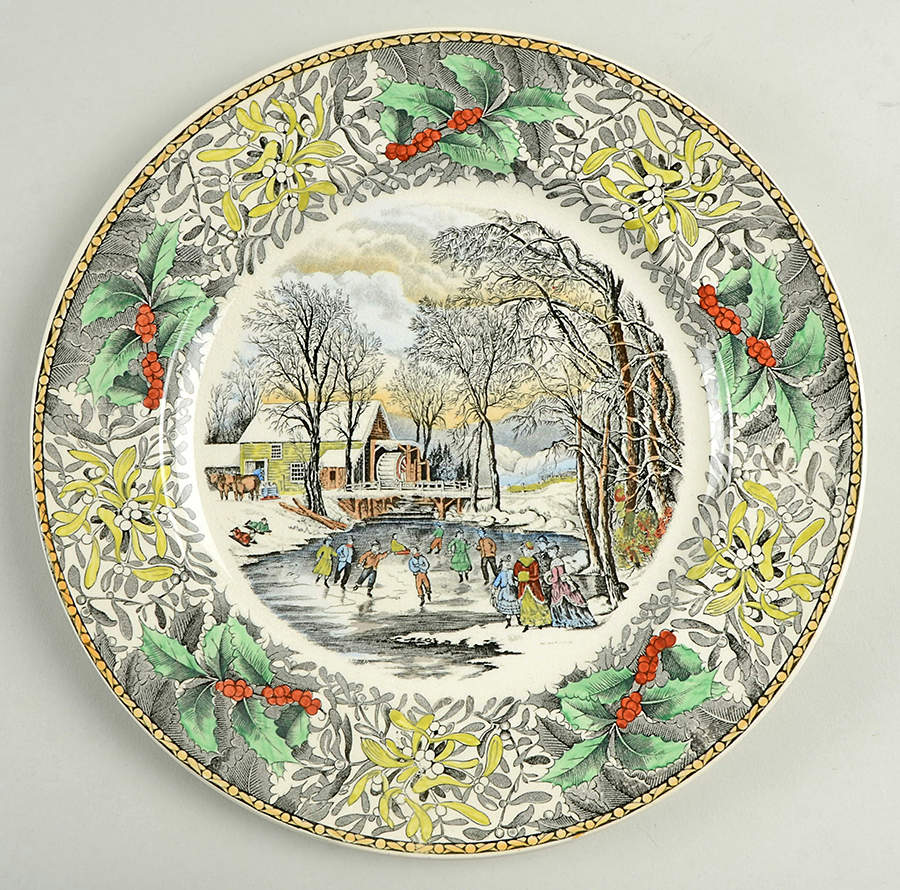 Winter Scenes Black, Multicolor Dinner Plate by Adams China-1