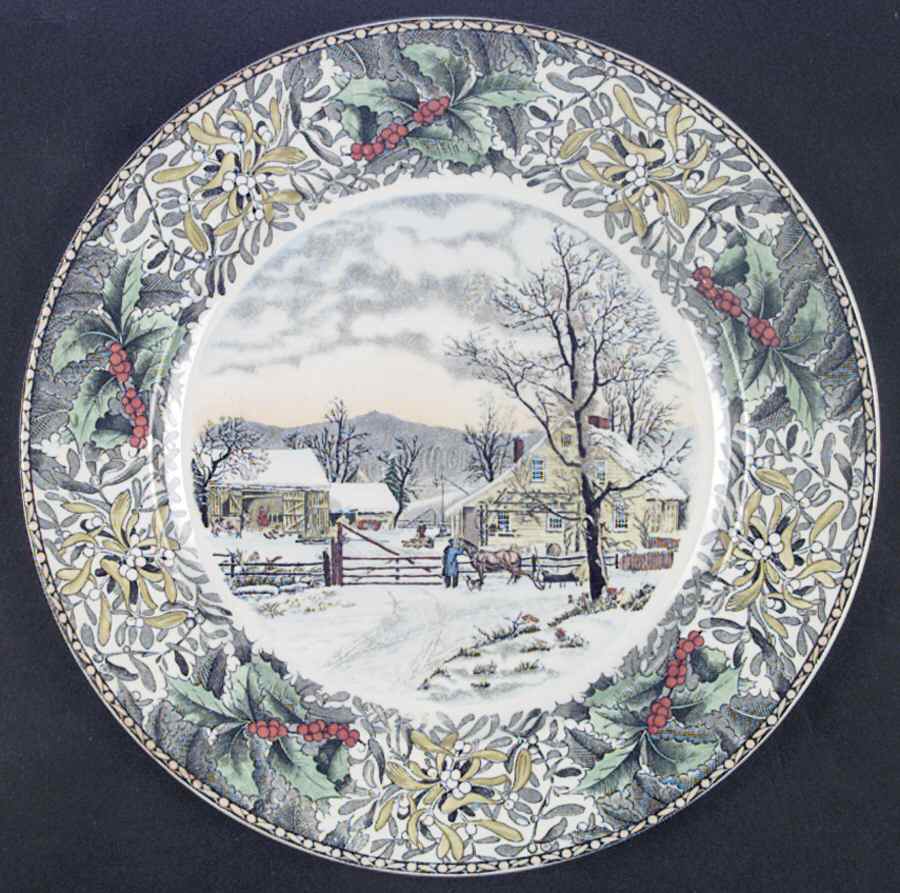 Winter Scenes Black, Multicolor Dinner Plate by Adams China-1