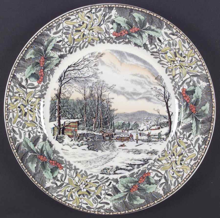 Winter Scenes Black, Multicolor Dinner Plate by Adams China-1