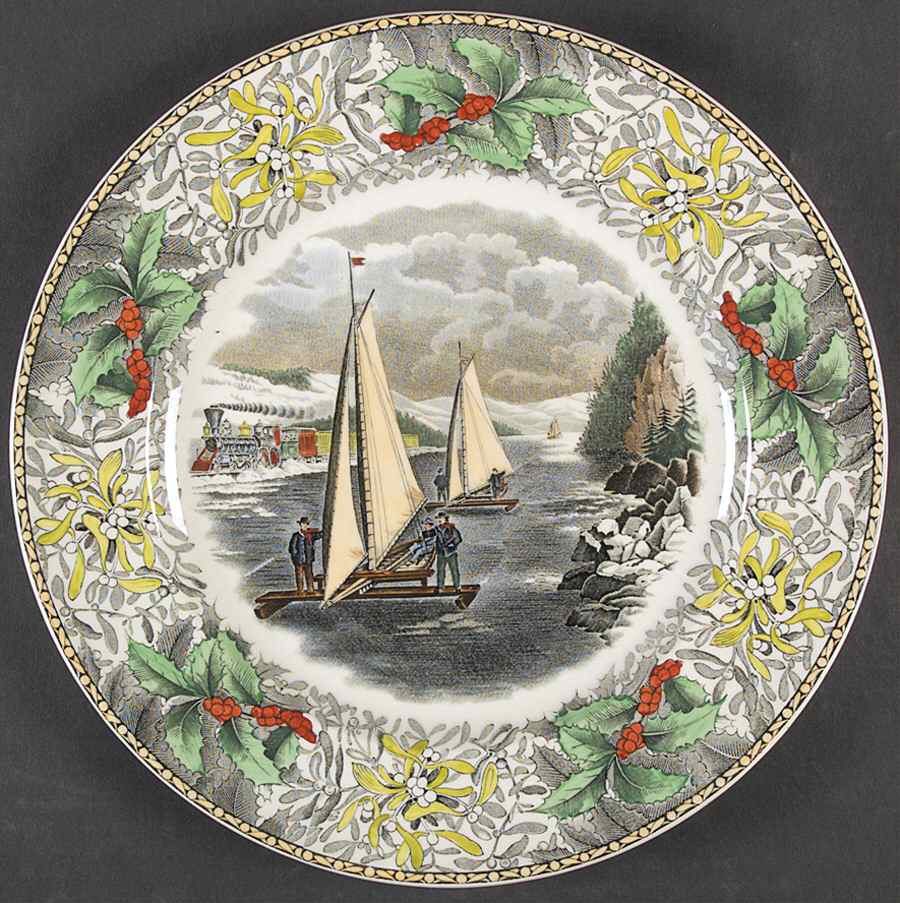 Winter Scenes Black, Multicolor Dinner Plate by Adams China-1