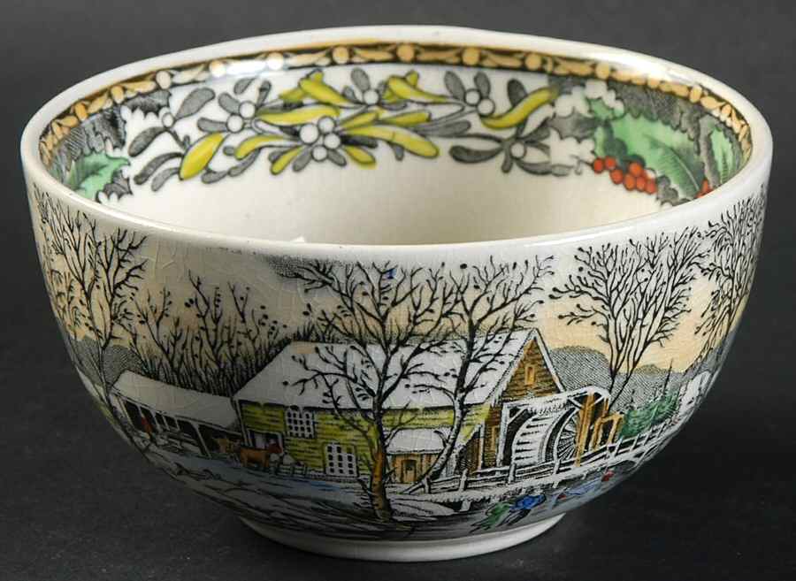 Winter Scenes Black, Multicolor Mini Open Sugar Bowl by Adams China-1