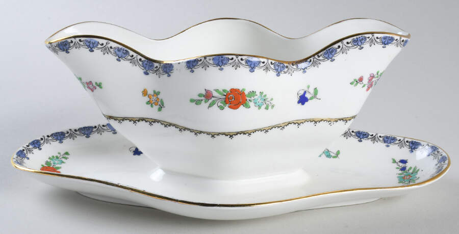 Antique Gravy Boat with Attached Underplate by Adderley-1