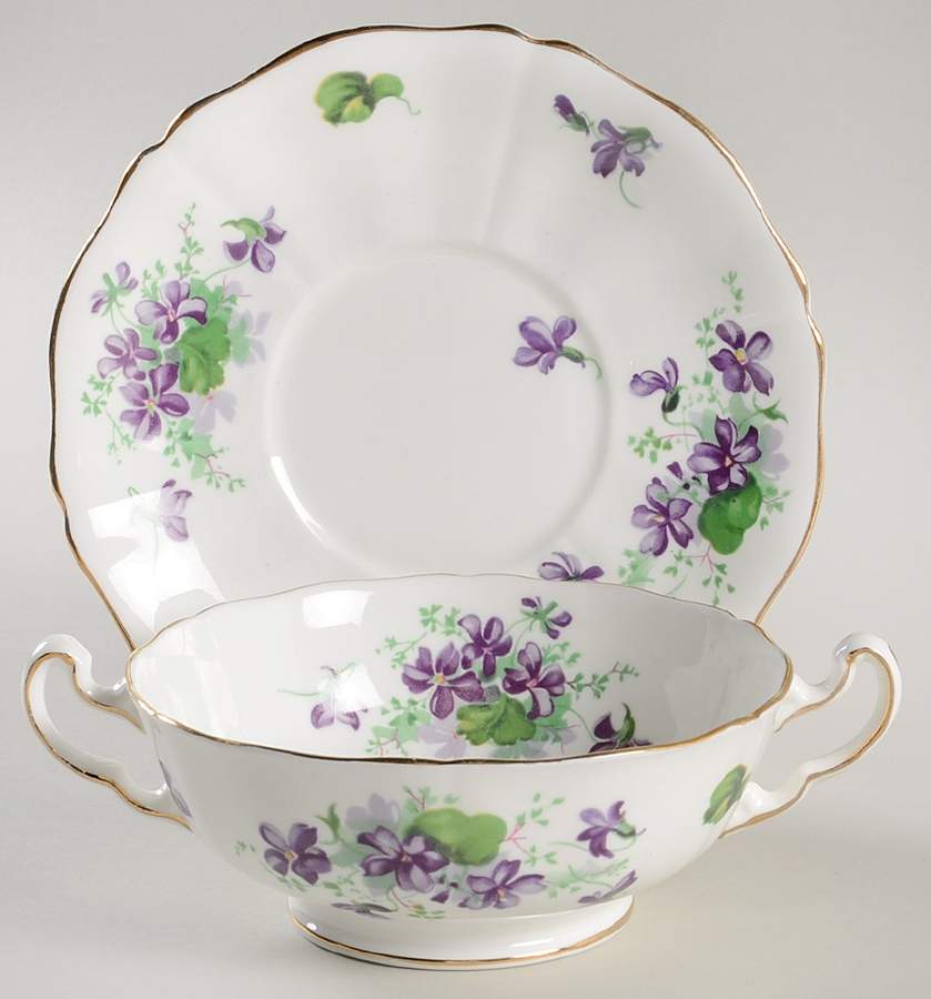 Violet Footed Cream Soup Bowl & Saucer Set by Adderley-1