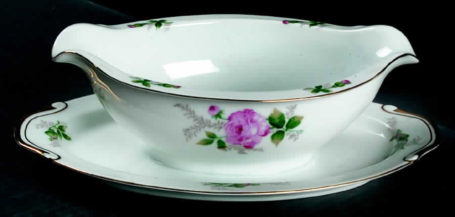 Princess Rose Gravy Boat with Attached Underplate by Arkwright-1