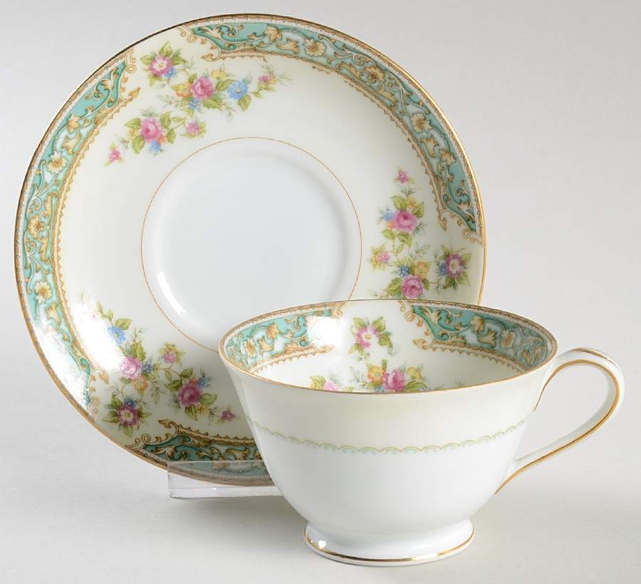 Blue Rose Footed Cup & Saucer Set by Aladdin-1