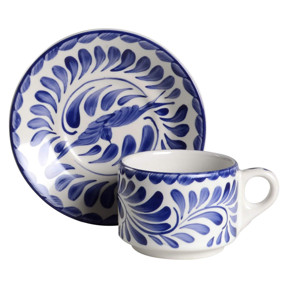Puebla Blue Stacking Cup & Saucer Set by Anfora (Mexico)-1