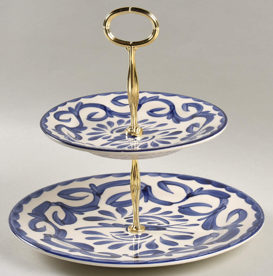 Puebla Blue 6 5/8"-10"  2 Tiered Serving Tray (Dp, Sp) HC by Anfora (Mexico)-1