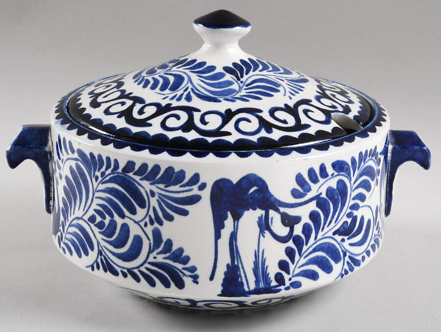 Puebla Blue Tureen & Lid by Anfora (Mexico)-1