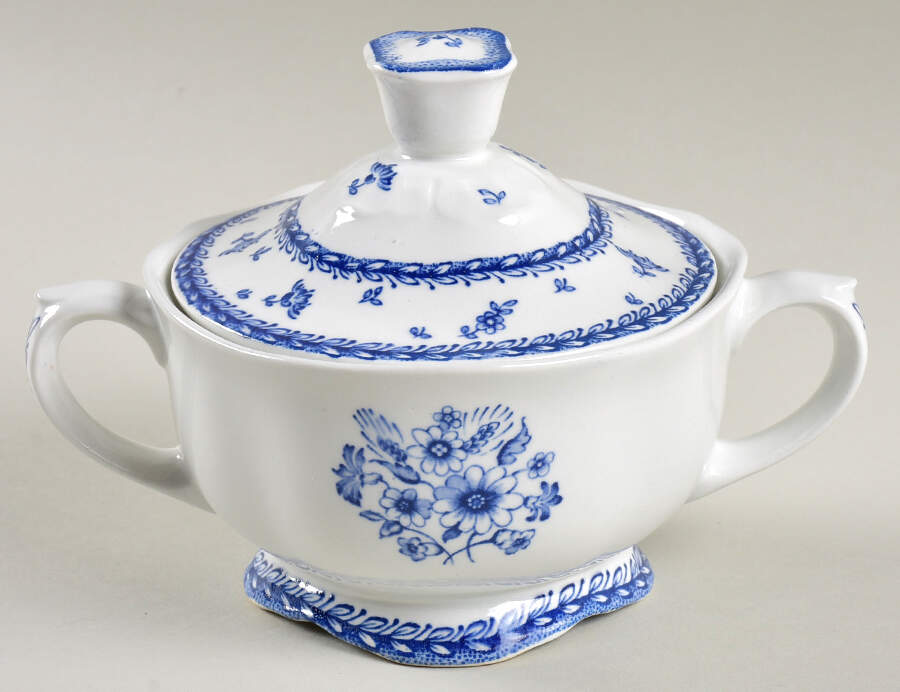 Finn Flower Blue (White Backgound) Sugar Bowl & Lid by Arabia of Finland-1