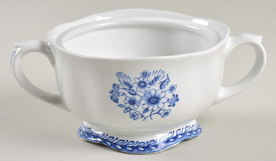 Finn Flower Blue (White Backgound) Sugar Bowl No Lid by Arabia of Finland-1