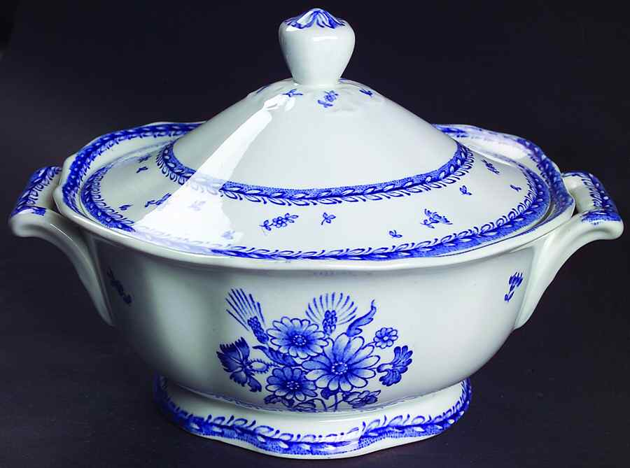 Finn Flower Blue (White Backgound) Round Covered Vegetable by Arabia of Finland-1