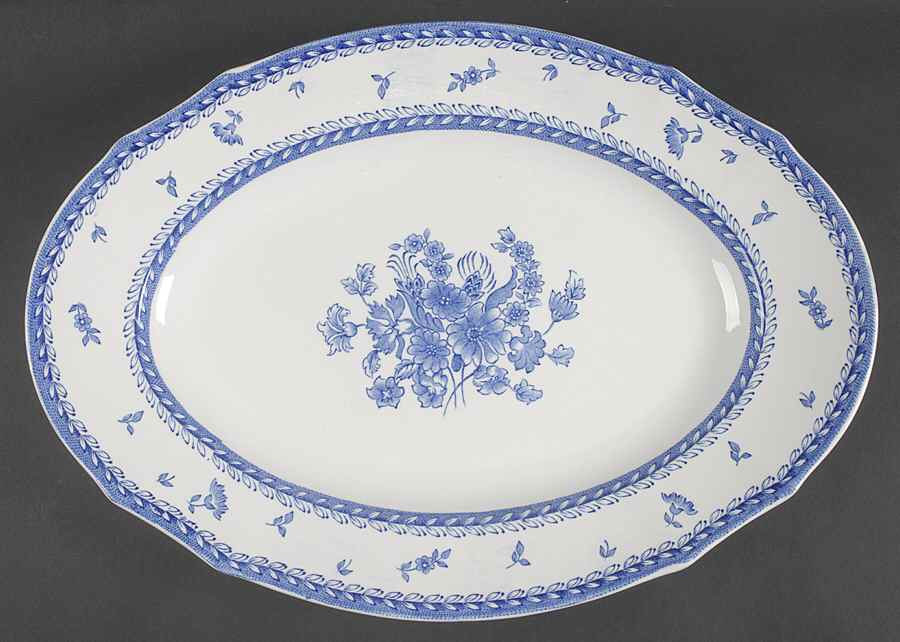 Finn Flower Blue (White Backgound) 16" Oval Serving Platter by Arabia of Finland-1
