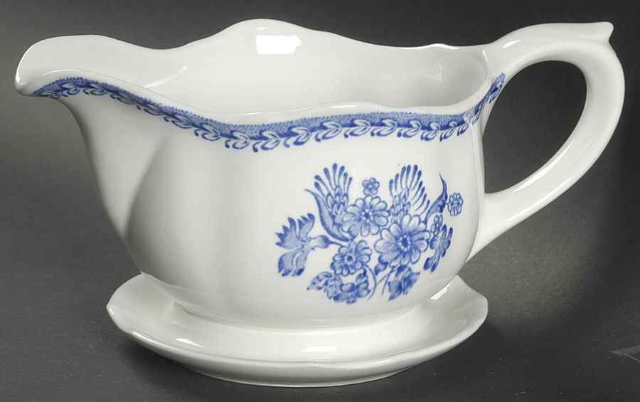Finn Flower Blue (White Backgound) Gravy Boat by Arabia of Finland-1