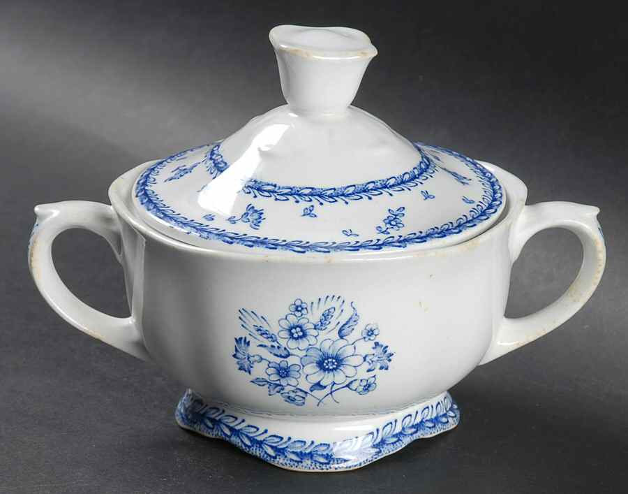 Finn Flower Blue (White Backgound) Sugar Bowl & Lid by Arabia of Finland-1