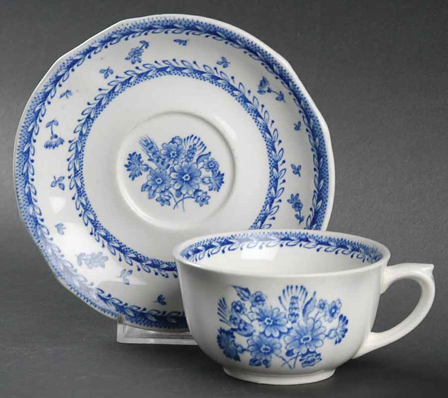 Finn Flower Blue (White Backgound) Flat Cup & Saucer Set by Arabia of Finland-1