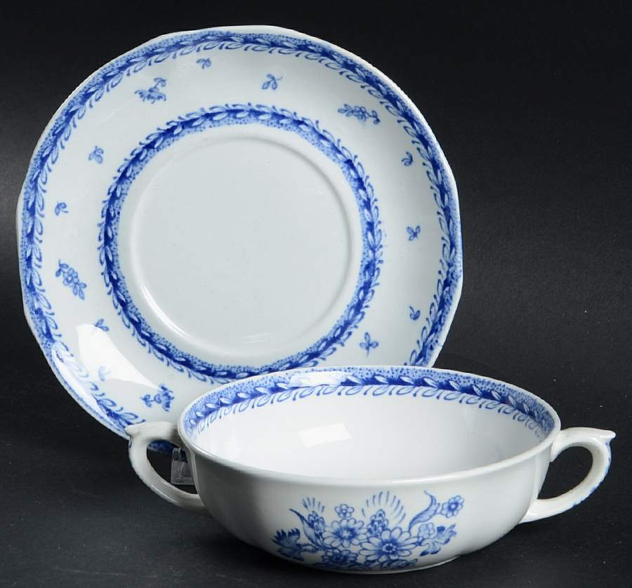 Finn Flower Blue (White Backgound) Flat Cream Soup Bowl & Saucer Set by Arabia of Finland-1