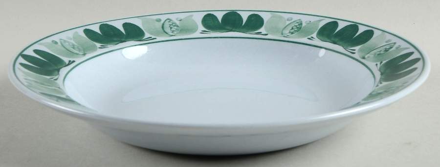 Green Laurel Rim Soup Bowl by Arabia of Finland-1