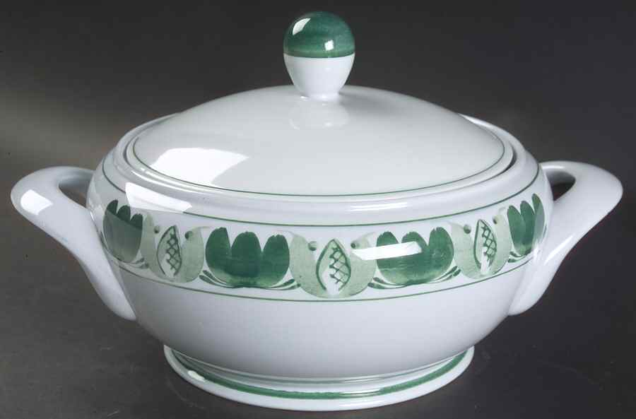 Green Laurel Round Covered Vegetable by Arabia of Finland-1