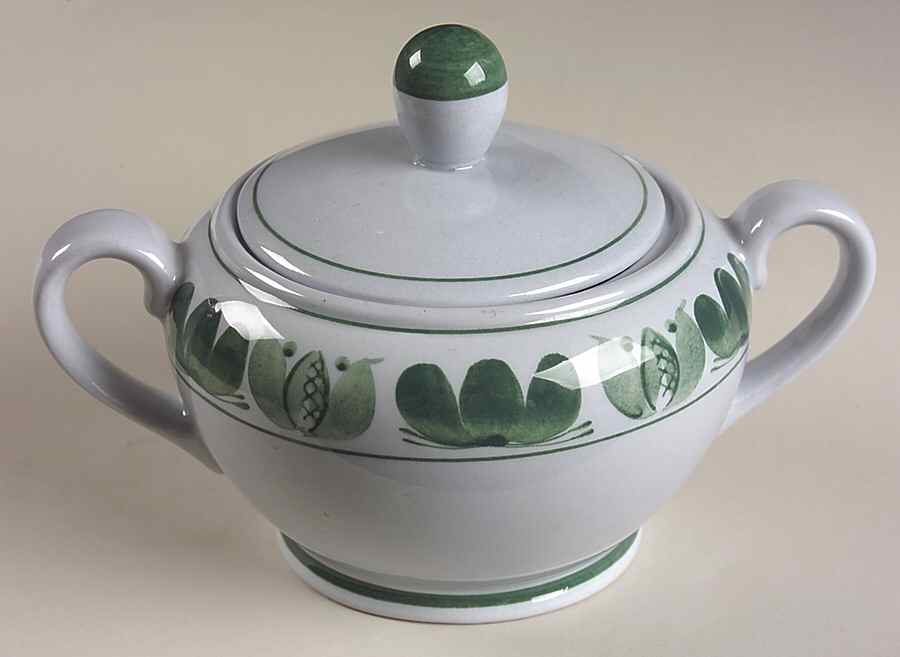 Green Laurel Sugar Bowl & Lid by Arabia of Finland-1