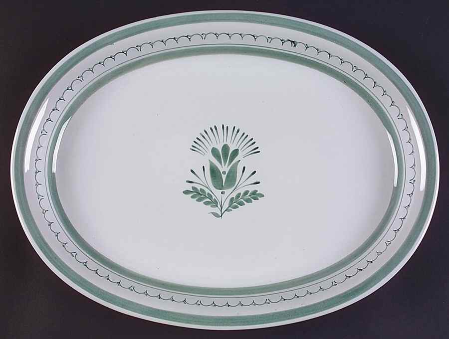 Green Thistle 14" Oval Serving Platter by Arabia of Finland-1