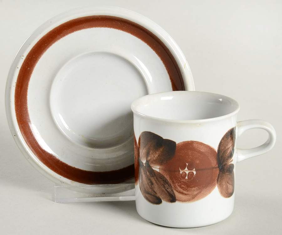 Rosmarin Brown Flat Demitasse Cup & Saucer Set by Arabia of Finland-1