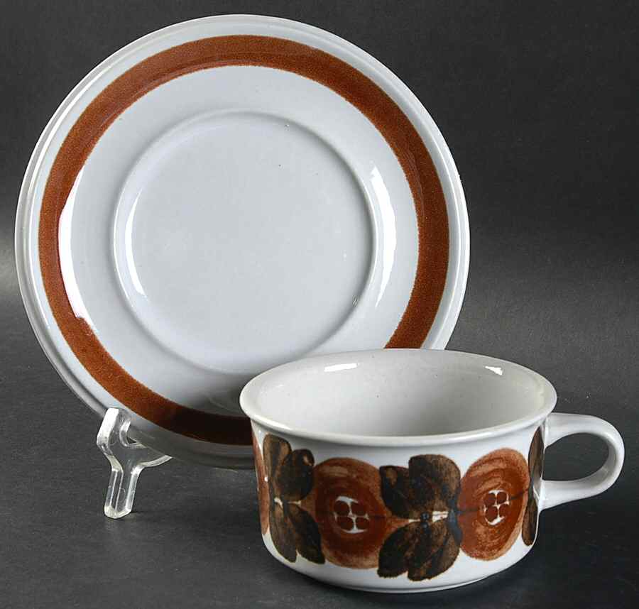Rosmarin Brown Flat Cup & Saucer Set by Arabia of Finland-1