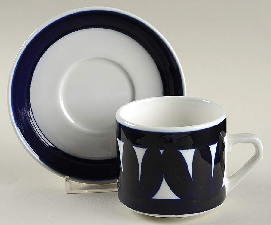 Sotka Blue Flat Cup & Saucer Set by Arabia of Finland-1