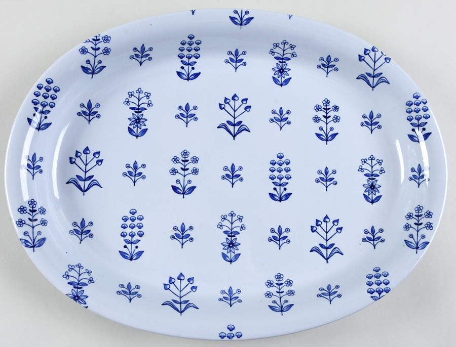 Tapestry Blue 14" Oval Serving Platter by Arabia of Finland-1