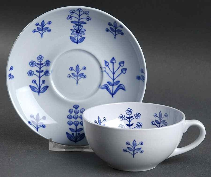Tapestry Blue Flat Cup & Saucer Set by Arabia of Finland-1