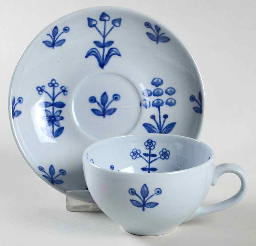 Tapestry Blue Flat Demitasse Cup & Saucer Set by Arabia of Finland-1