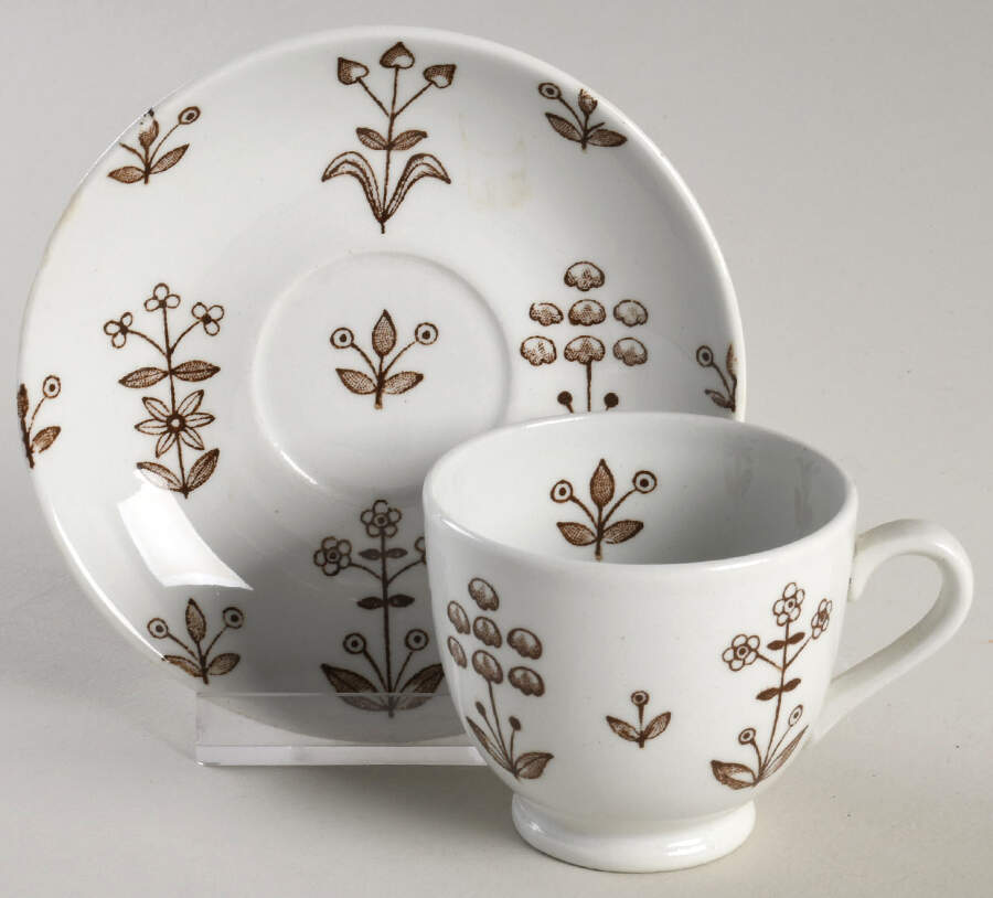 Tapestry Brown Footed Demitasse Cup & Saucer Set by Arabia of Finland-1