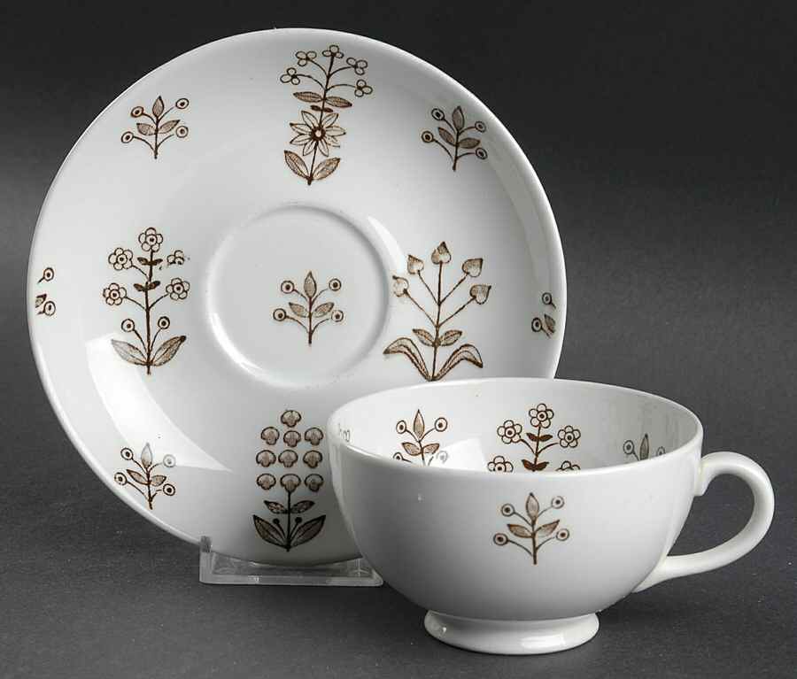 Tapestry Brown Footed Cup & Saucer Set by Arabia of Finland-1