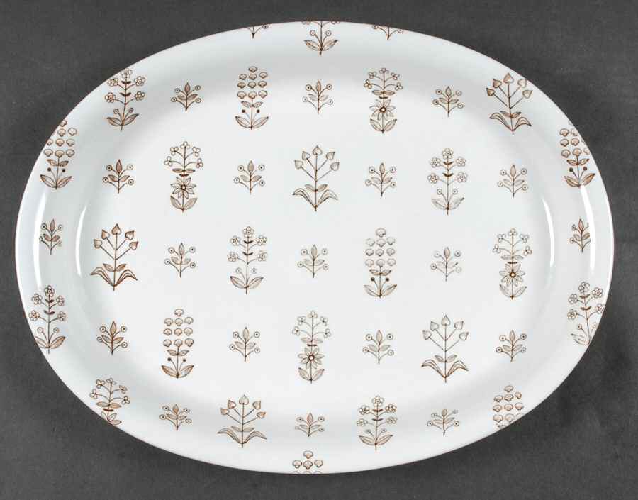 Tapestry Brown 14" Oval Serving Platter by Arabia of Finland-1