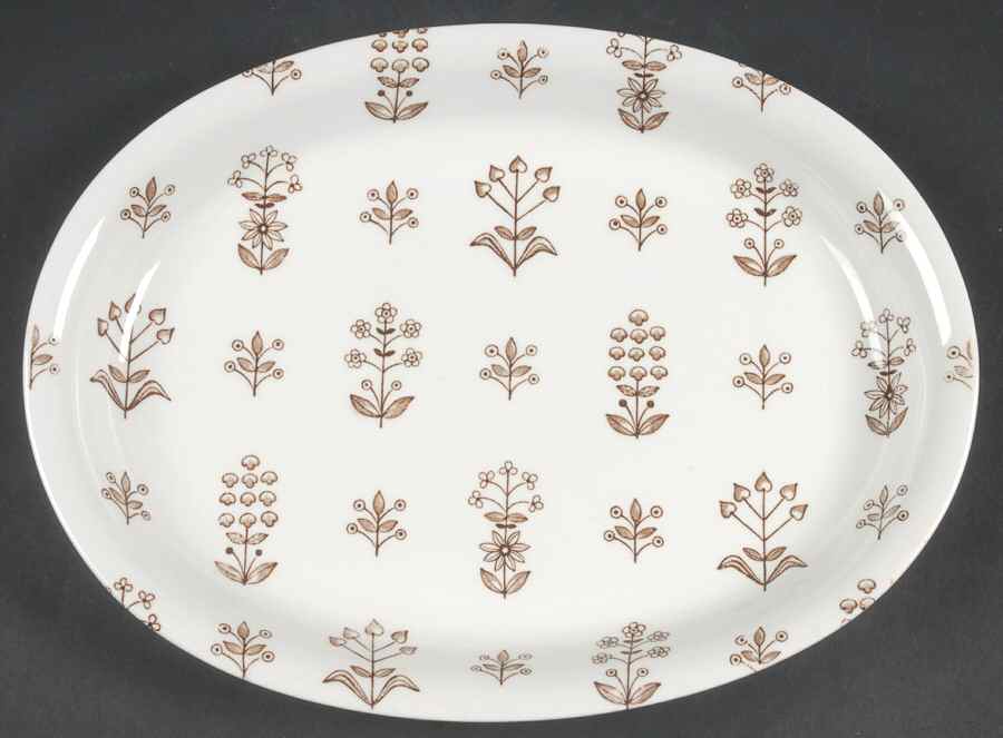 Tapestry Brown 12" Oval Serving Platter by Arabia of Finland-1