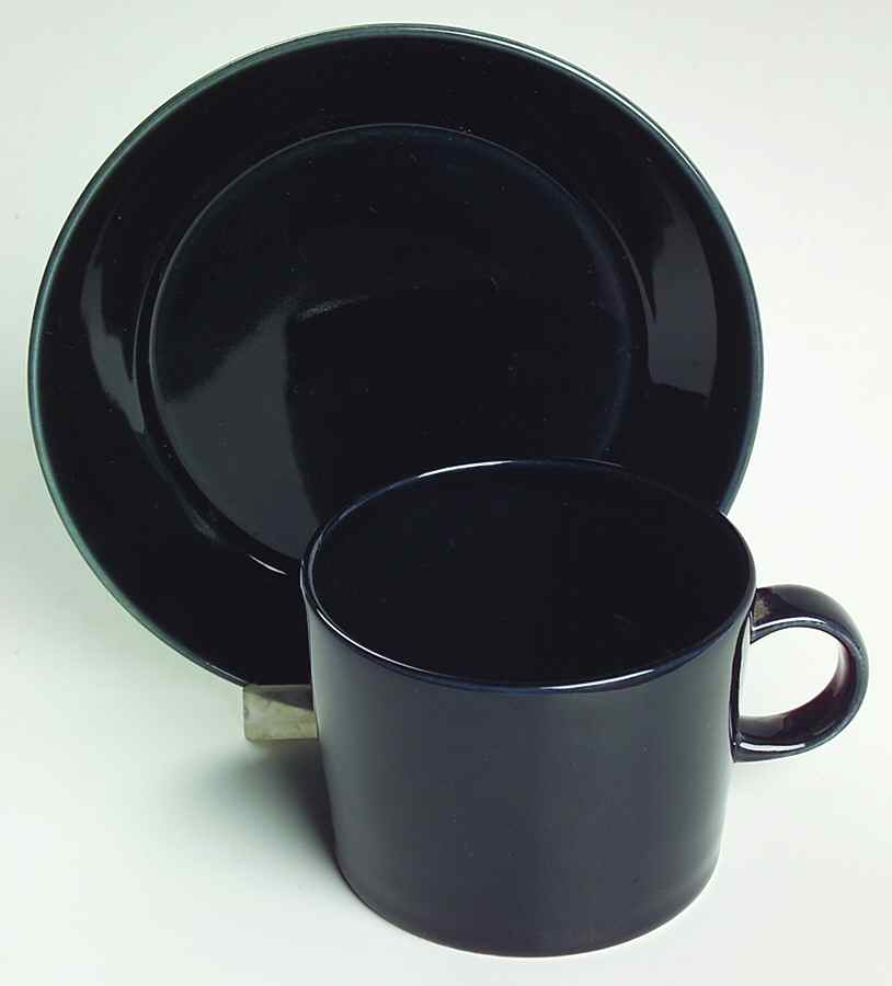 Teema Black Flat Cup & Saucer Set by Arabia of Finland-1