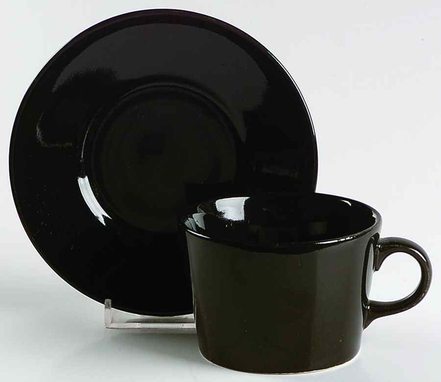 Teema Black Flat Cup & Saucer Set by Arabia of Finland-1