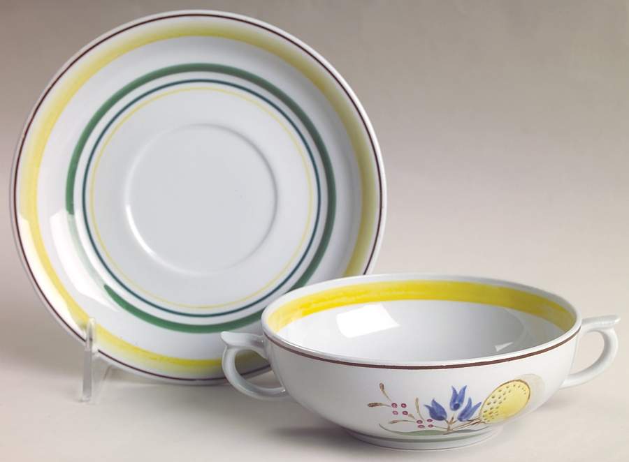 Windflower Flat Cream Soup Bowl & Saucer Set by Arabia of Finland-1