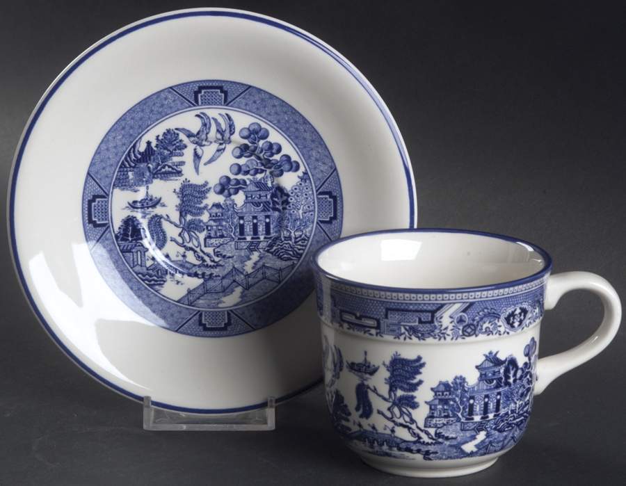 Willow (Blue Trim) Flat Cup & Saucer Set by Arklow-1
