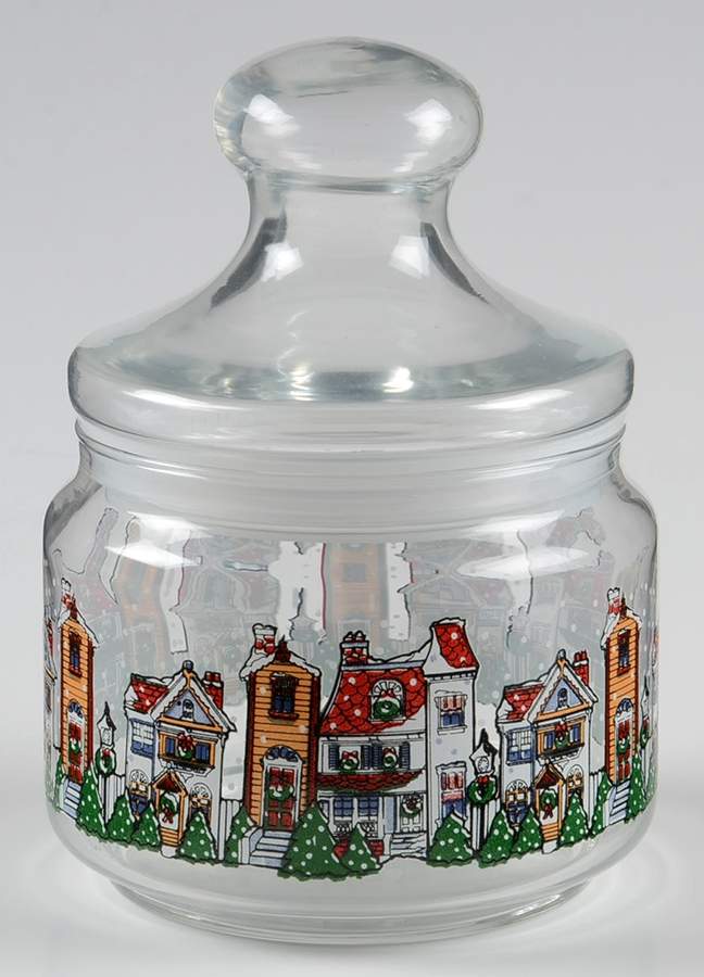 Holiday Village Glassware Candy Jar & Lid by Arcopal-1