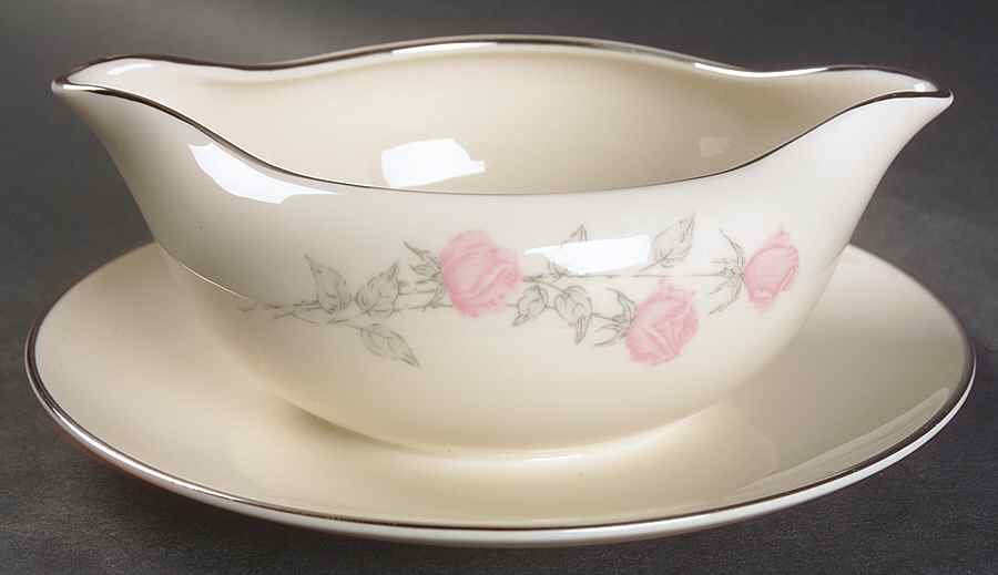 Champagne Rose Gravy Boat with Attached Underplate by Aristocraft-1
