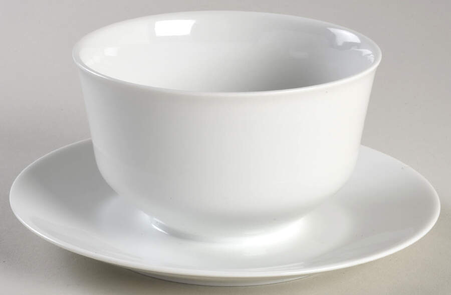 Arzberg White (Shape 1382) Round Gravy Boat/Attached Underplate by Arzberg-1