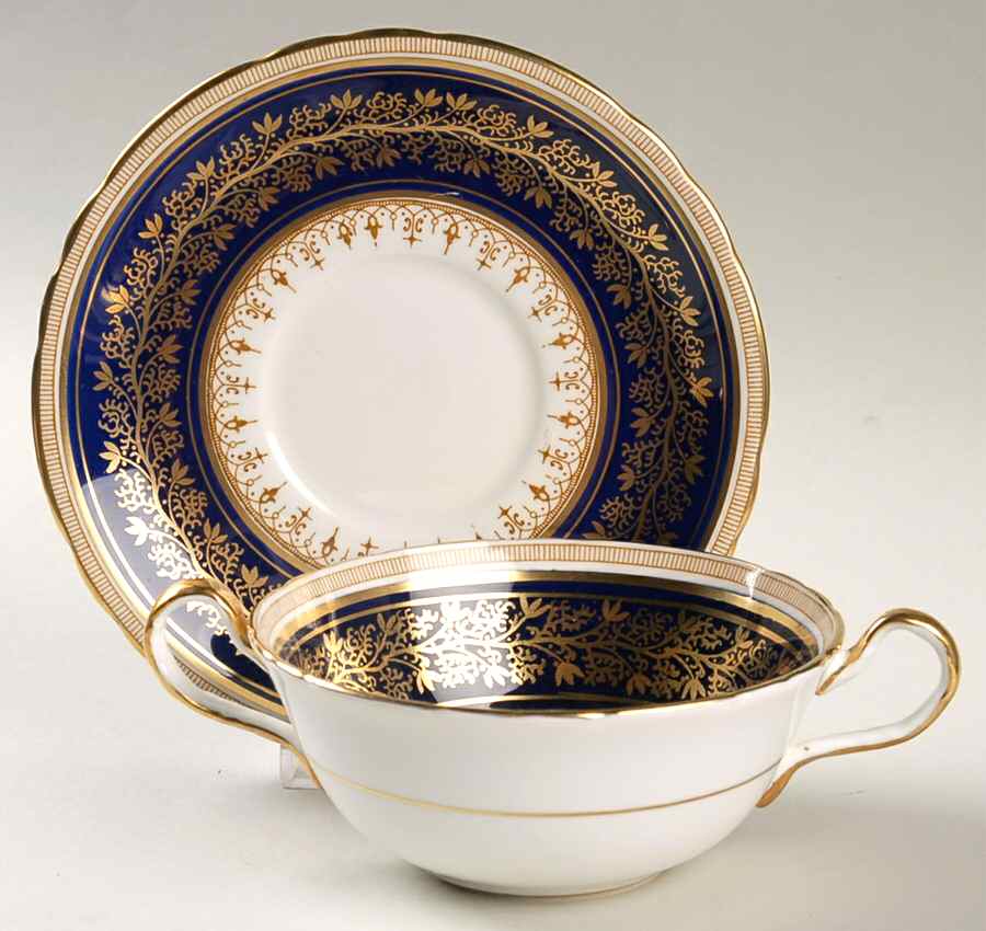 7098 Cobalt Flat Cream Soup Bowl & Saucer Set by John  Aynsley & Sons-1