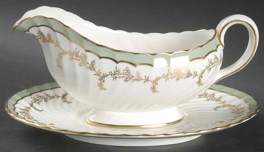 8155 Green Gravy Boat & Underplate by John  Aynsley & Sons-1