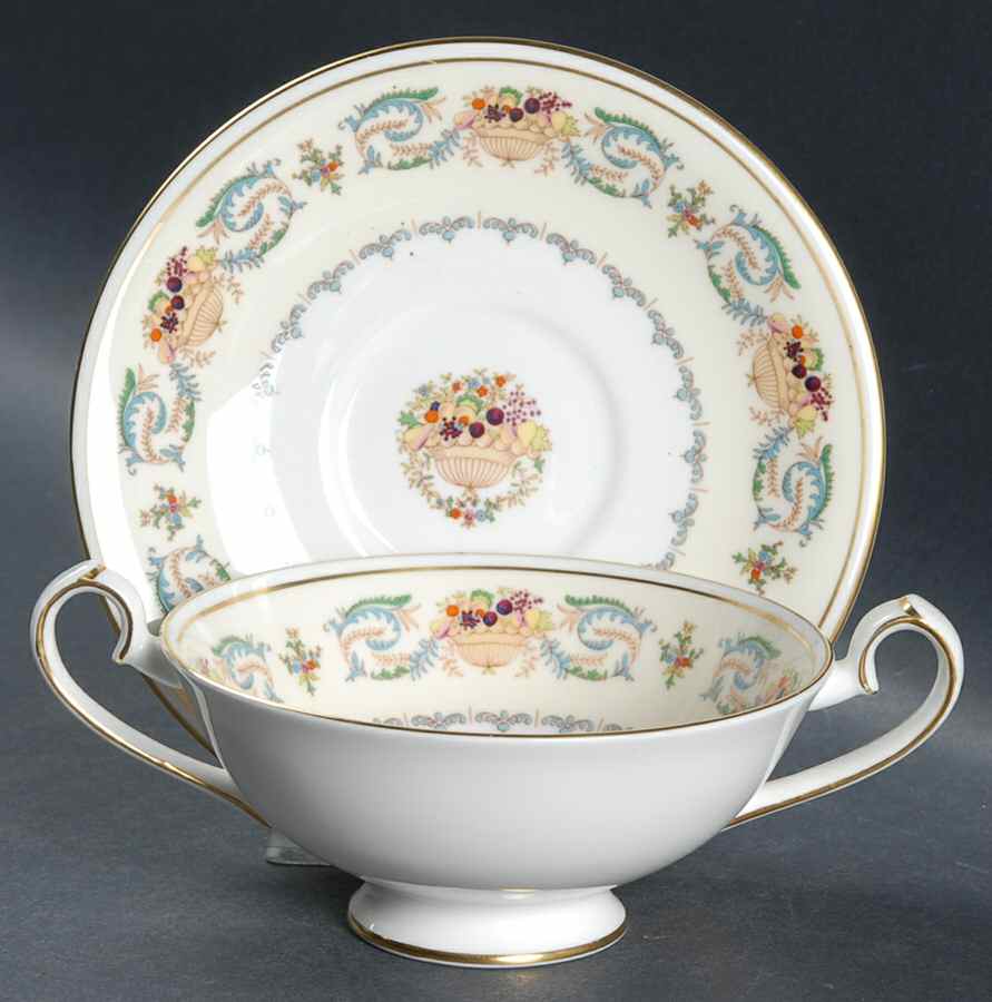 Banquet Footed Cream Soup Bowl & Saucer Set by John  Aynsley & Sons-1