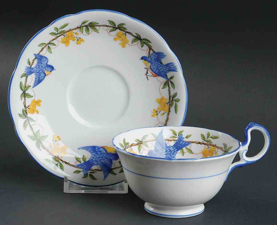 Blue Bird Footed Cup & Saucer Set by John  Aynsley & Sons-1