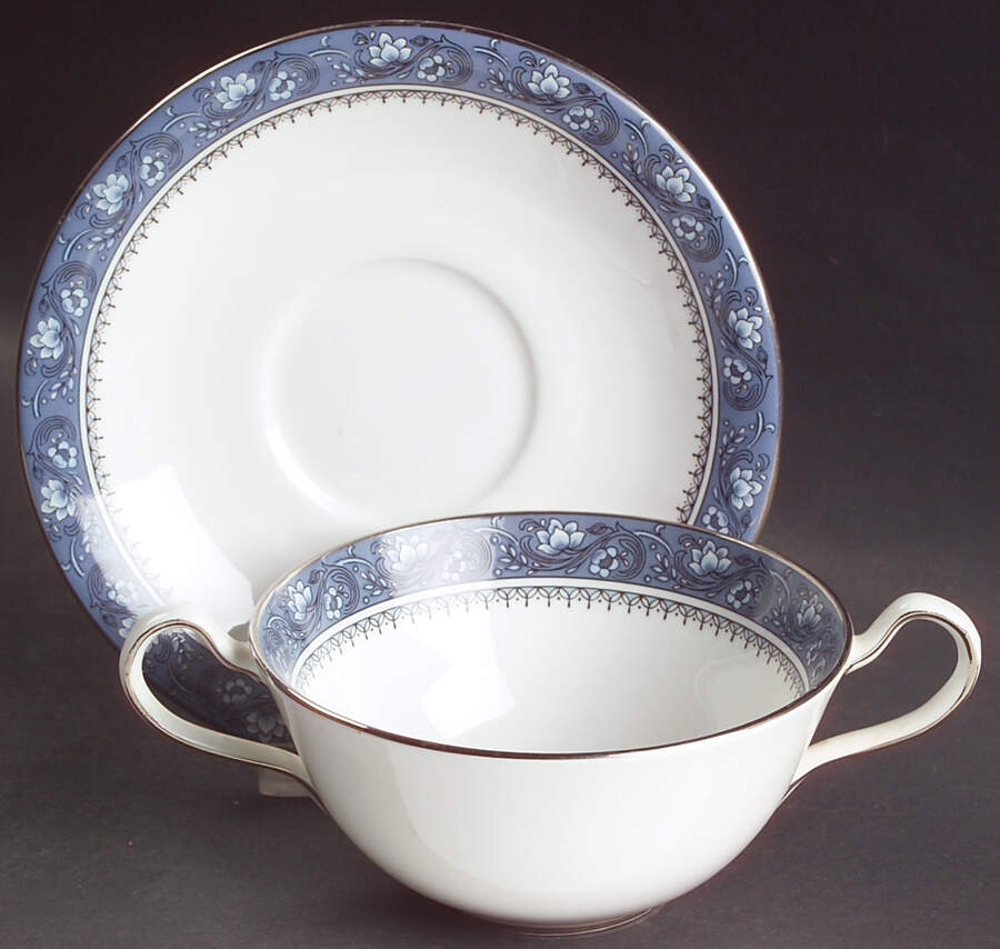 Blue Mist Flat Cream Soup Bowl & Saucer Set by John  Aynsley & Sons-1