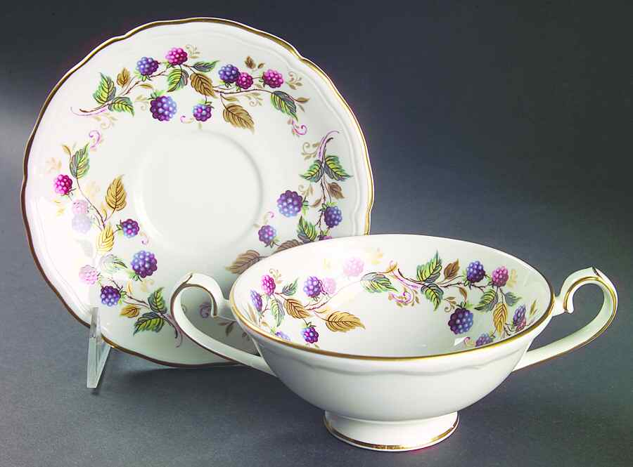 Bramble Time Footed Cream Soup Bowl & Saucer Set by John  Aynsley & Sons-1
